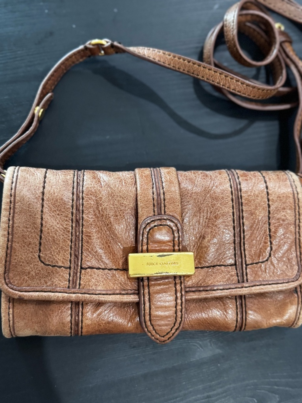 Vintage Juicy Couture Tan Brown Leather Crossbody Wallet - Picture 2 of 6